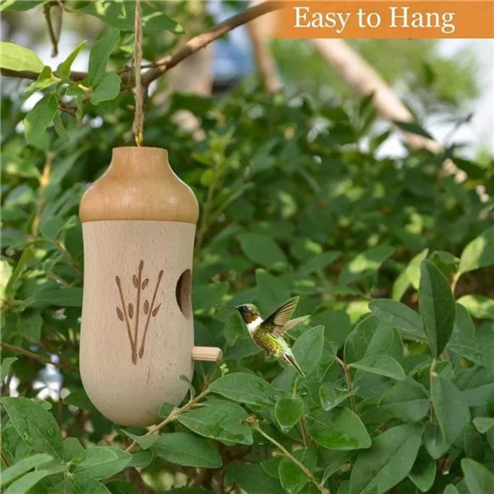 Hummingbird House - Natural Wooden Hummingbird Nesting Houses for Gardening
